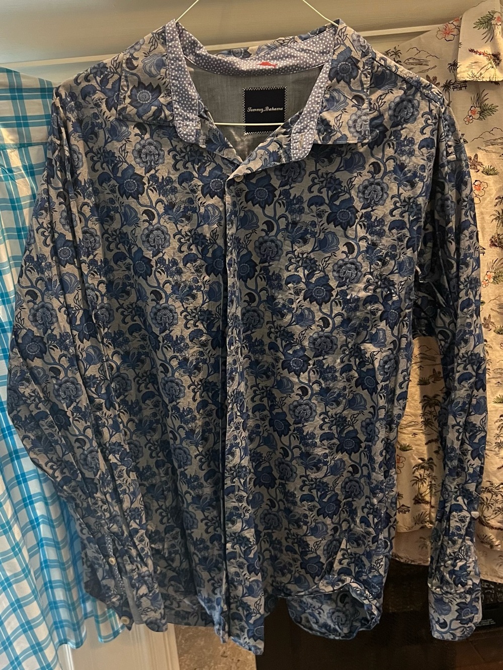 Tommy Bahama Navy and Light Blue Floral Collar Shirt